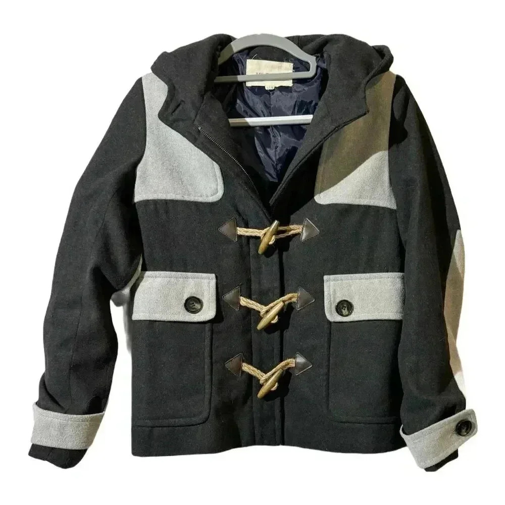 Thread & Supply Gray Colorblock Toggle Coat Size M Hooded Wool Blend Outdoors